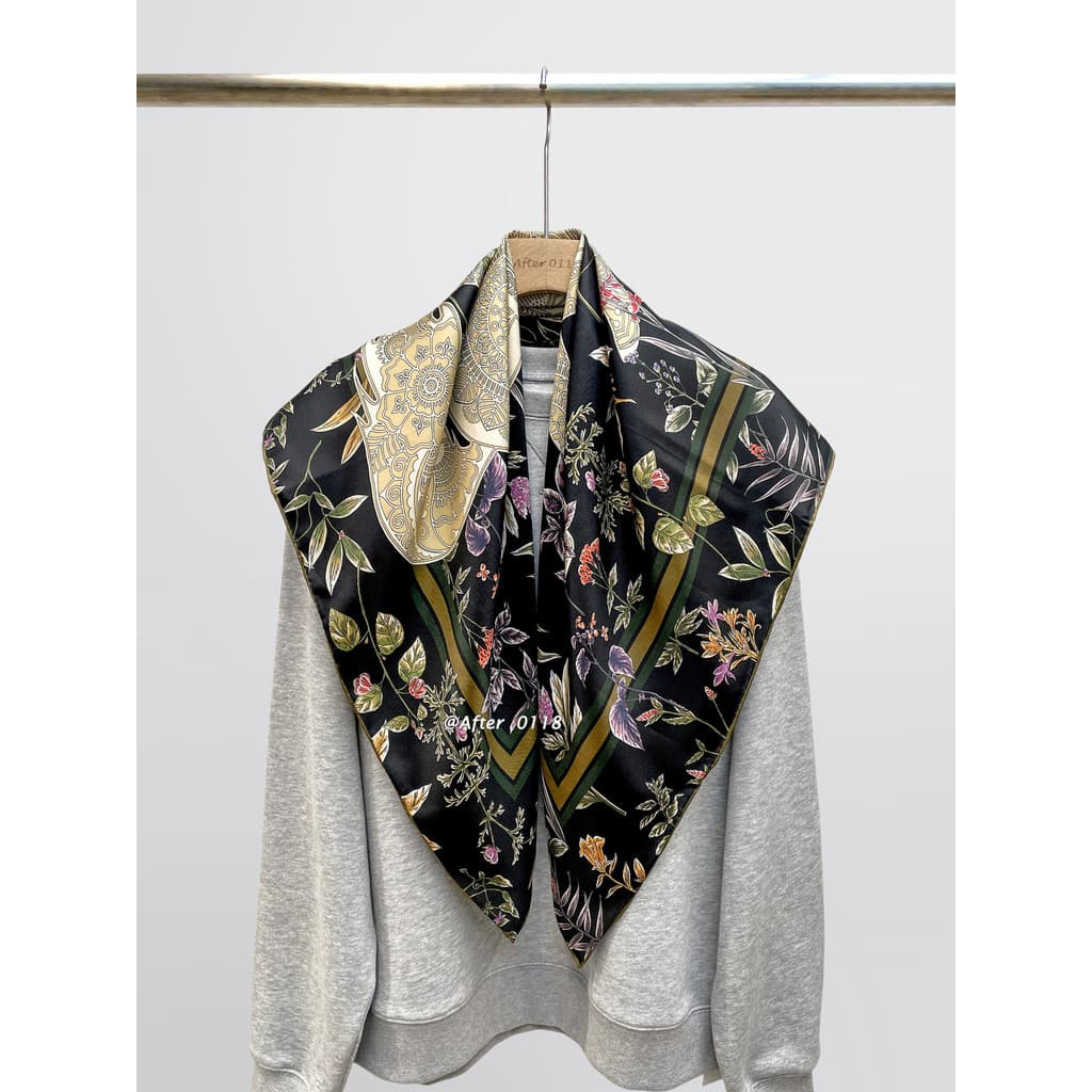 Depois [Flores de cavalo] Moda retrô, lenço de seda de sarja de seda lenço quadrado grande xale feminino