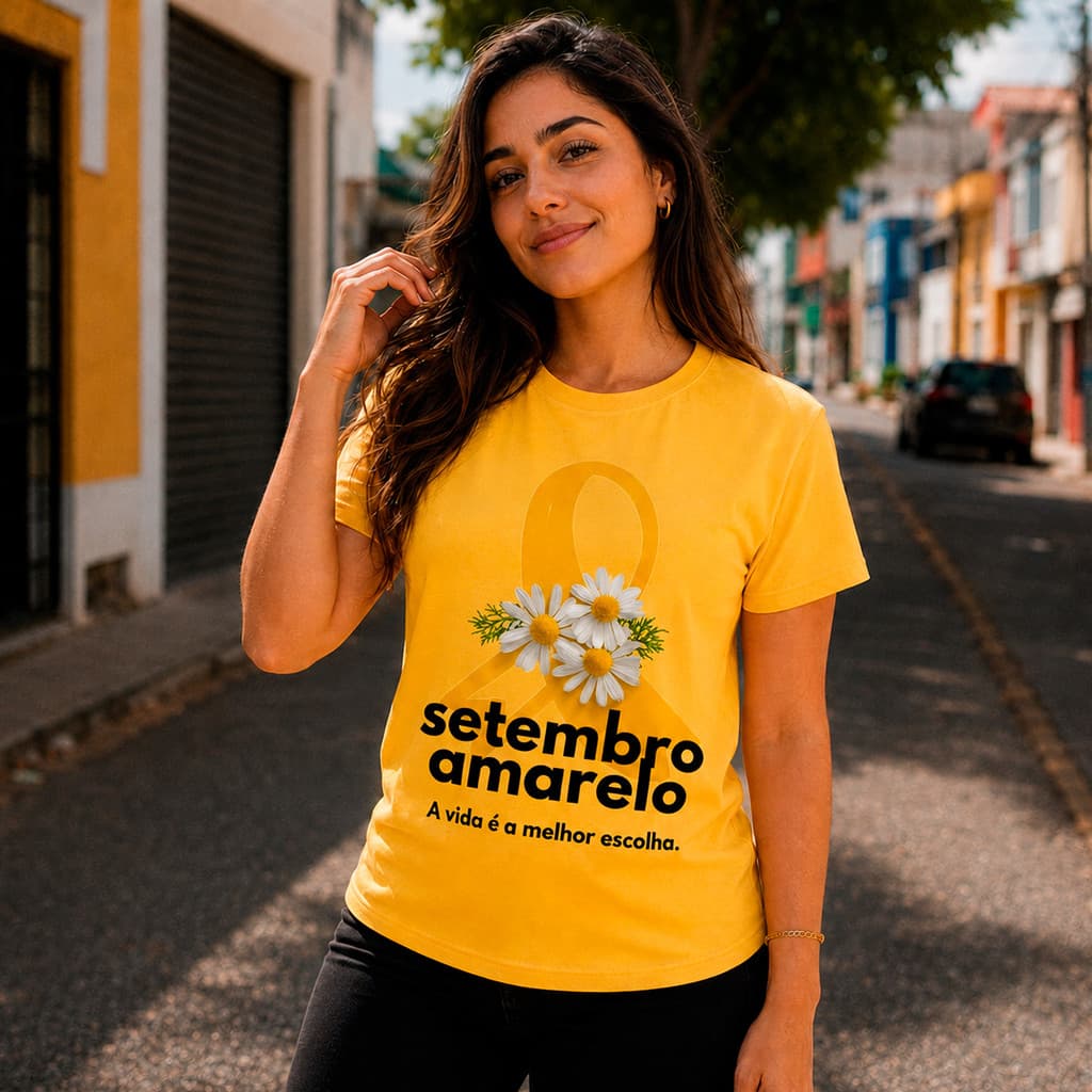 Camiseta Setembro Amarelo Conscientização e Apoio Unissex Algodão Premium Confortável Moda Casual