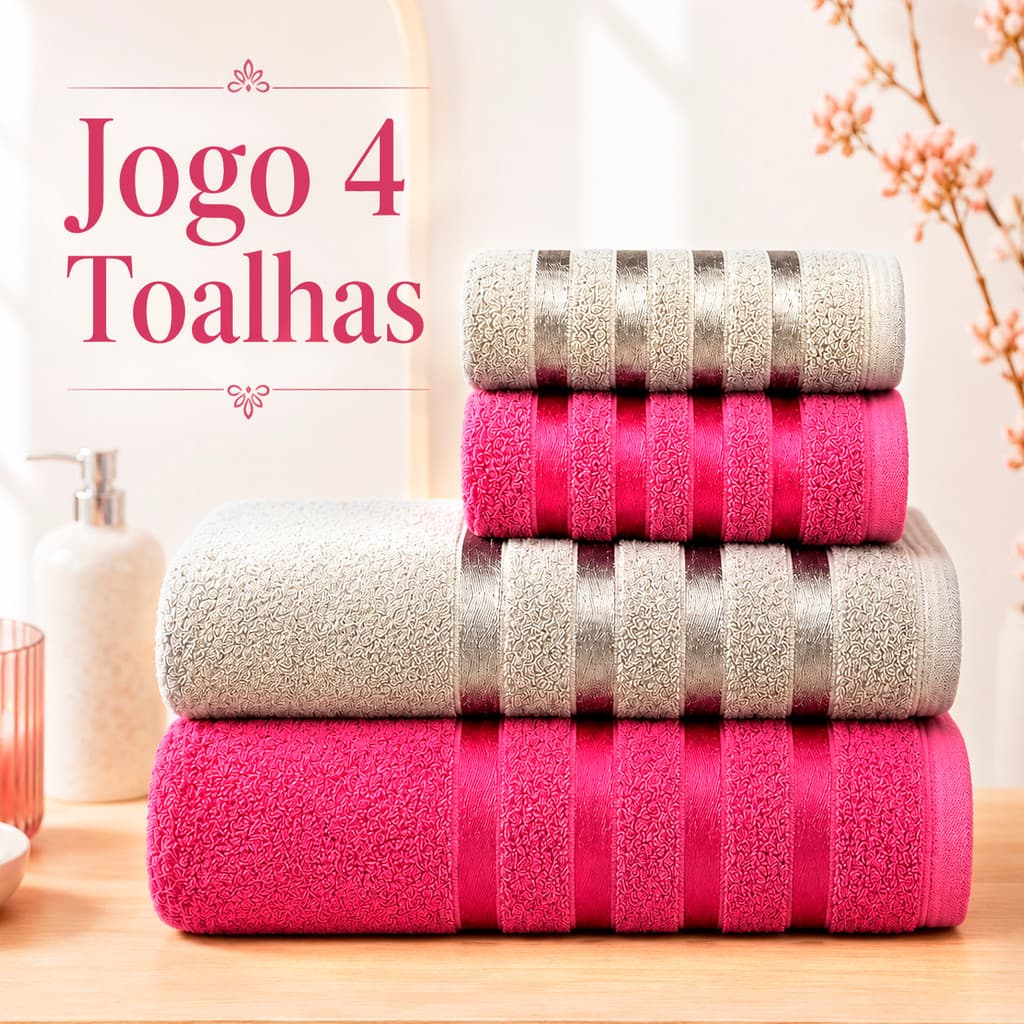 Jogo de Toalhas 4pçs 2 Banho + 2 Rosto Felpudas 100% Algodão Coleção Onix Alta Absorção