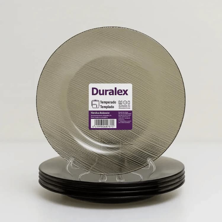 Prato Fundo Diamante Fumê Duralex 22,4 cm em Vidro Temperado Cinza Fumê - Kit com 12 Unidades