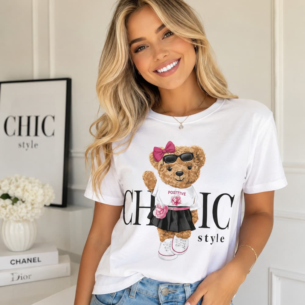Camiseta Feminina Estampa Urspo Chic Style  Confortavel Costura Reforçada 100% Algodão Respiravel PG