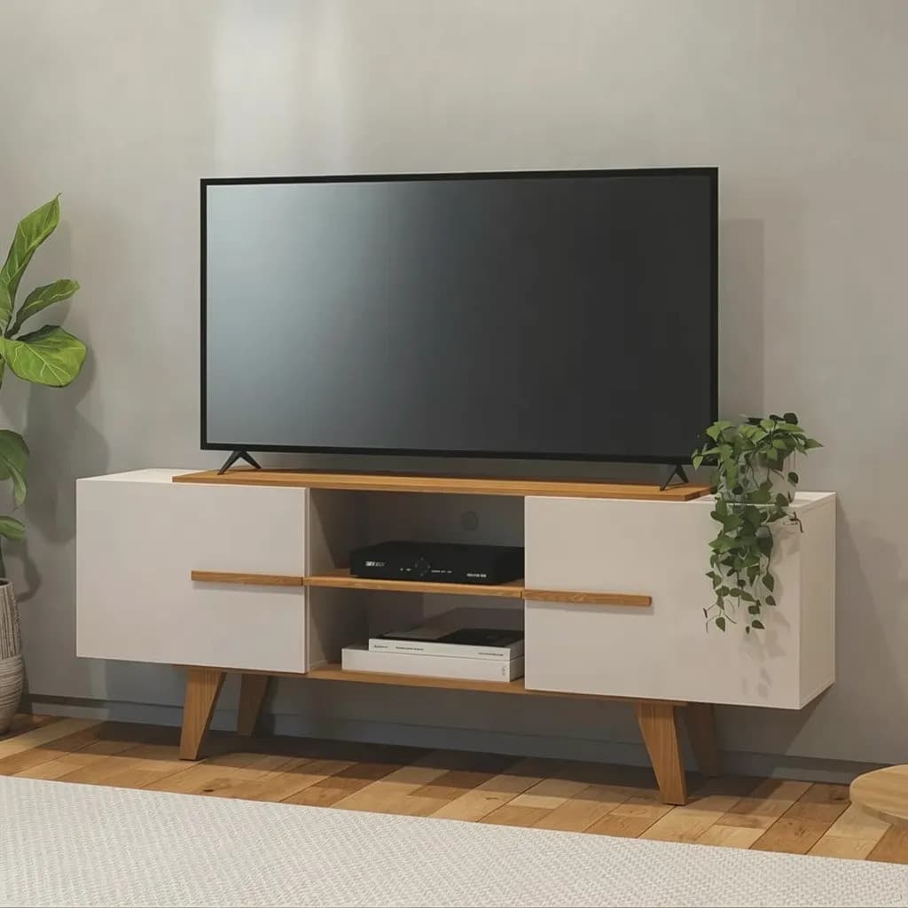 Rack Para Vilage Tv 65 Polegadas 2 Portas Nichos Prateleira Bancada decorativo moderno | Pratikza