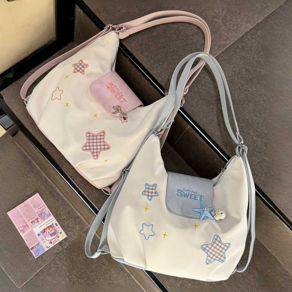 Bolsa de ombro estampada com estrela fresca, bolsa feminina de grande capacidade para axilas, bolsa Casual para passeio