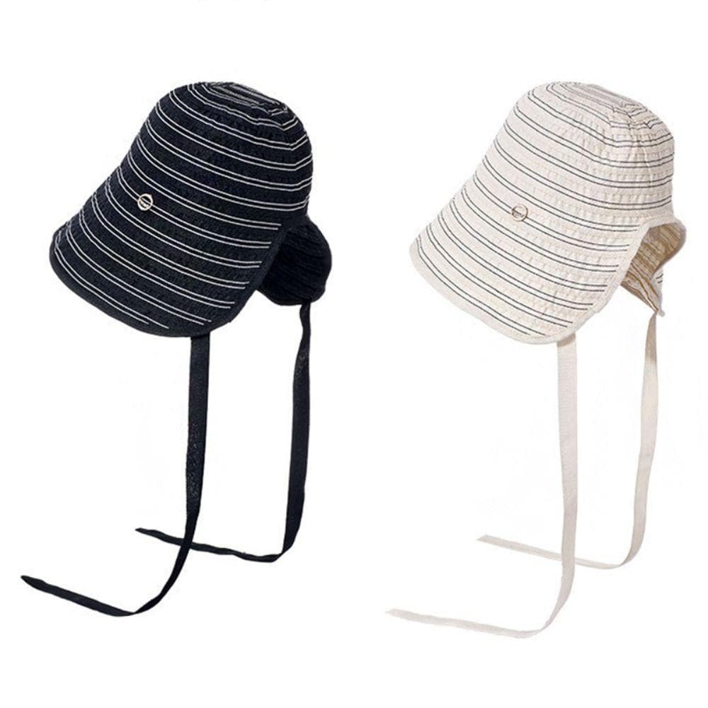 Chapéu De Pescador Listrado Feminino , Sol De Verão De Cor Sólida Com Fita Guarda-Aba Larga De Algodão Dobrável Para Men