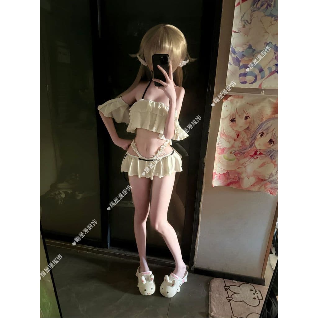 Maiô Cosplay Yuumi Blue Archive – Lindo Biquíni De 2 Peças Com Bainha Babados , Alça Ajustável