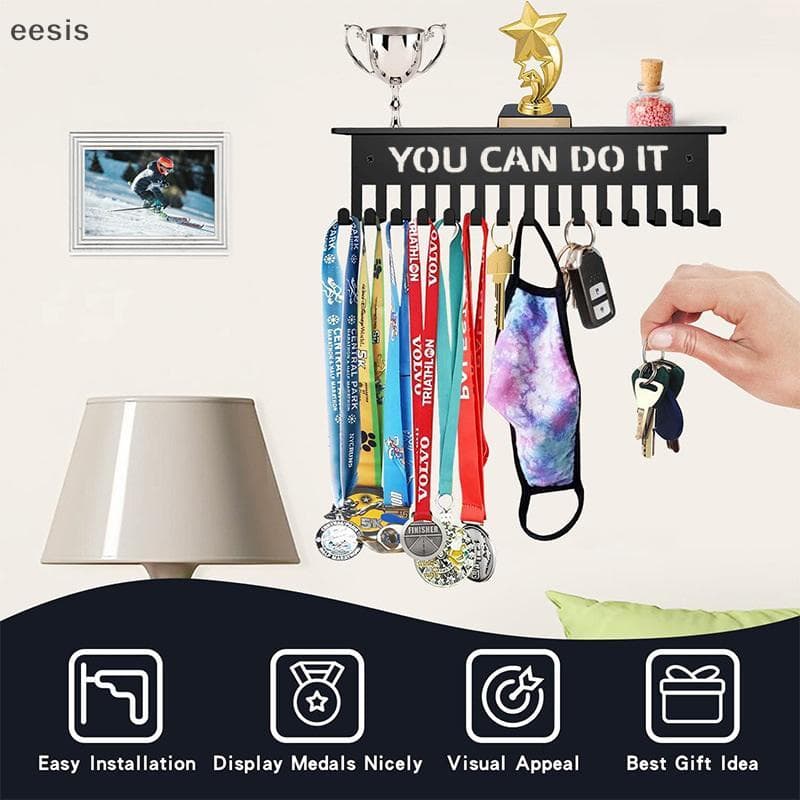 eesis Medalha Display Ra Metal Cabide Titular Fixado Na Parede Grande Capacidade Prêmio Para Corrida Futebol Basquete Es