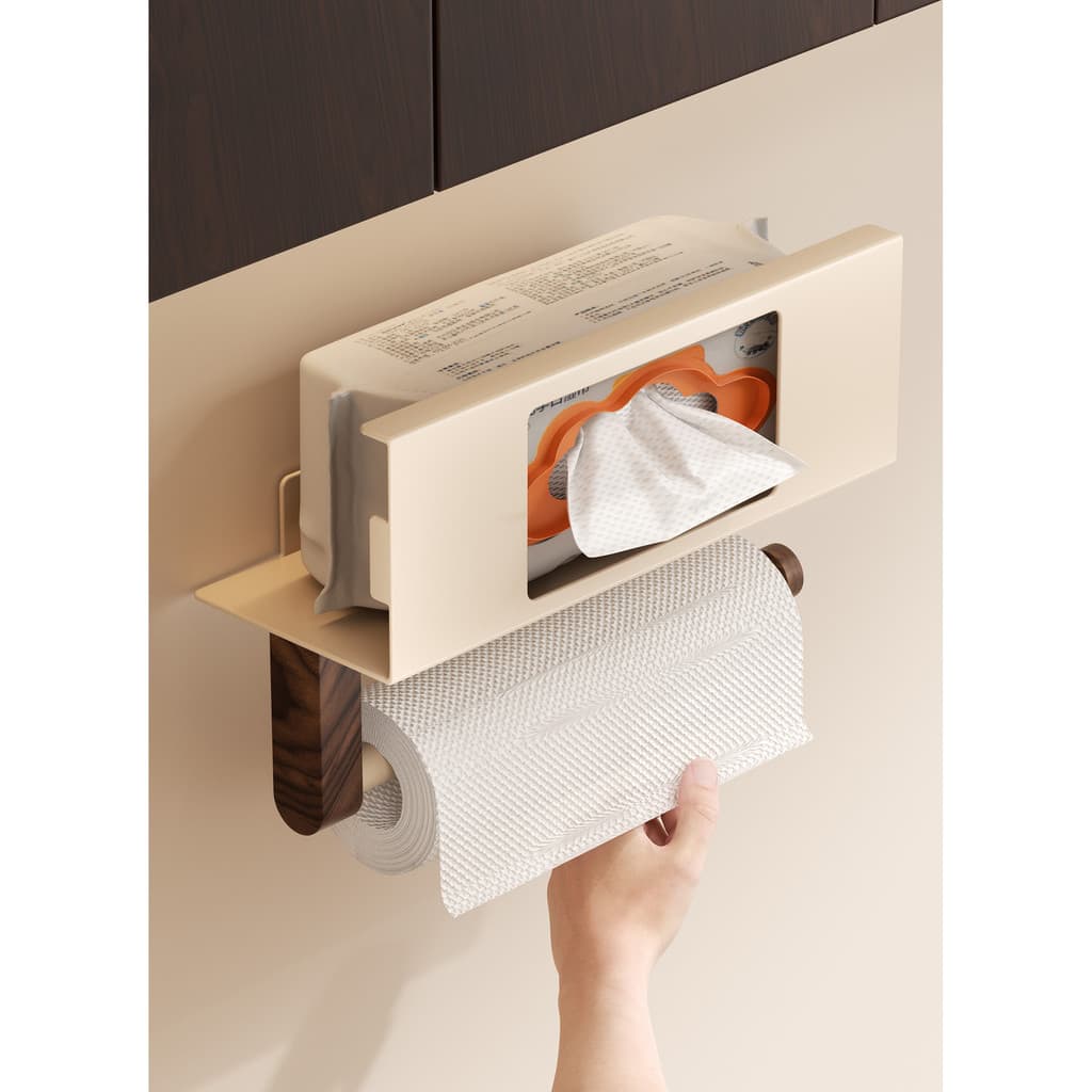 Caixa de tecido higiênico de nogueira, sem perfuração, montado na parede, lavatório de papel higiênico, toalha facial, R