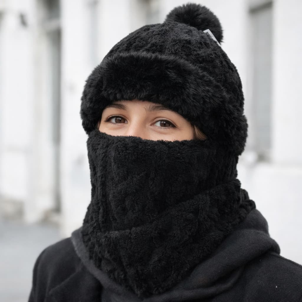 Touca Balaclava Térmica Peluciada com Pompom Forrada para Frio Inverno TC-210