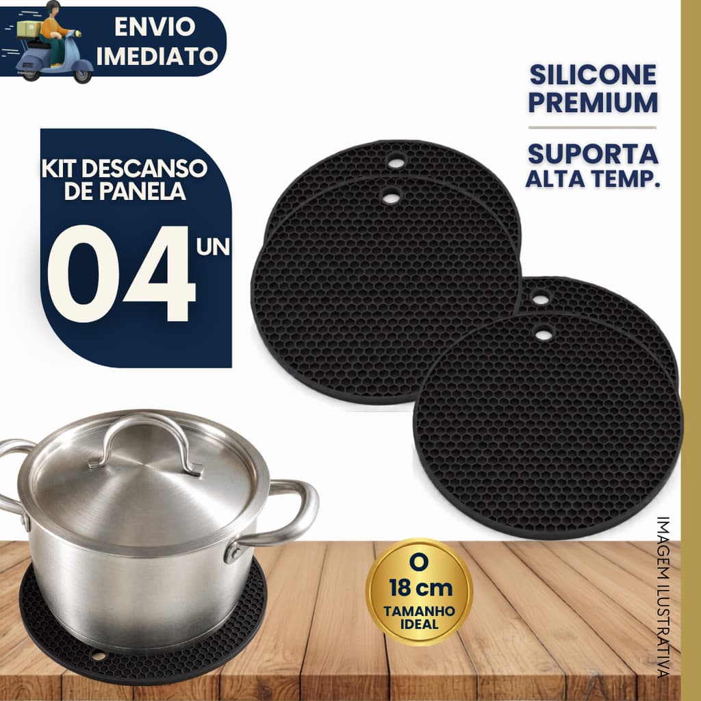 Kit 4 Descanso de Panela Silicone Antiderrapante Resistente Calor Protetor De Mesa Cozinha