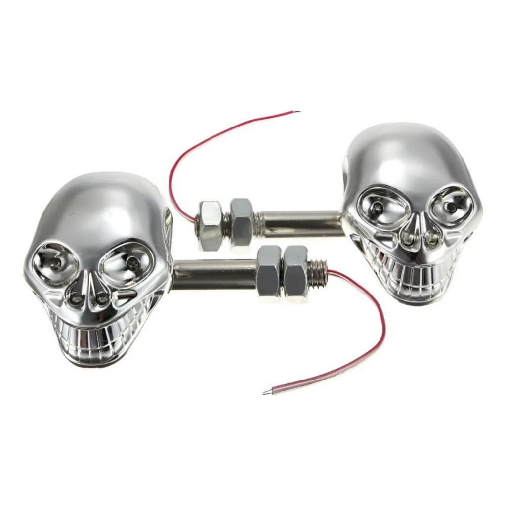 Par Pisca Setas Led Skull Caveira Crânio Cromado Custom