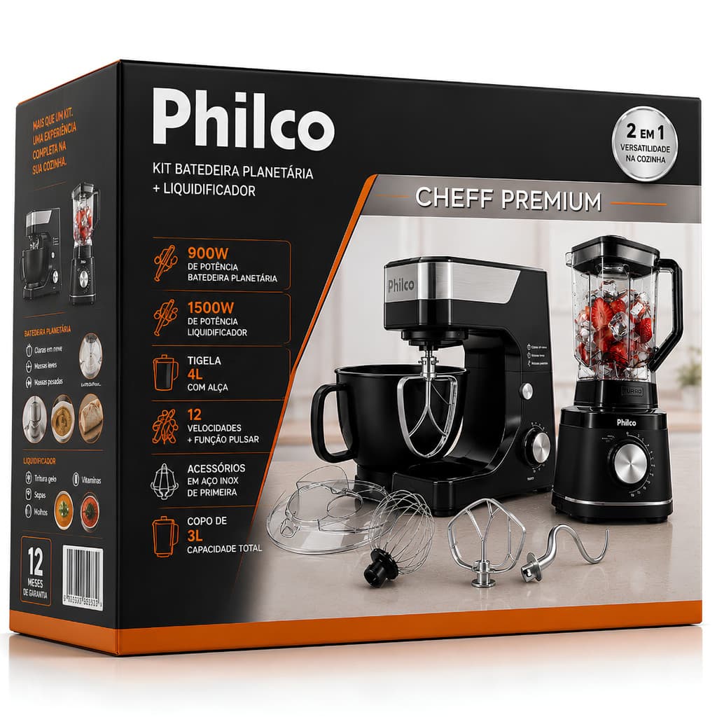 Kit Batedeira Planetaria Philco + Liquidificador 2400w Turbo Somados