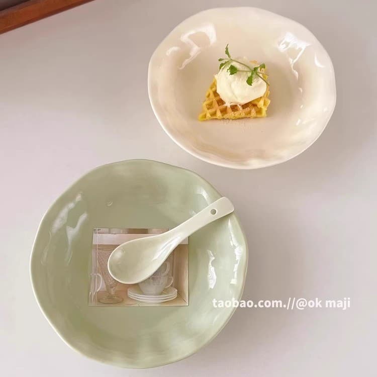 Prato de jantar fofo branco para leite doméstico, prato profundo de alto valor, talheres de cerâmica, tigela, prato de s