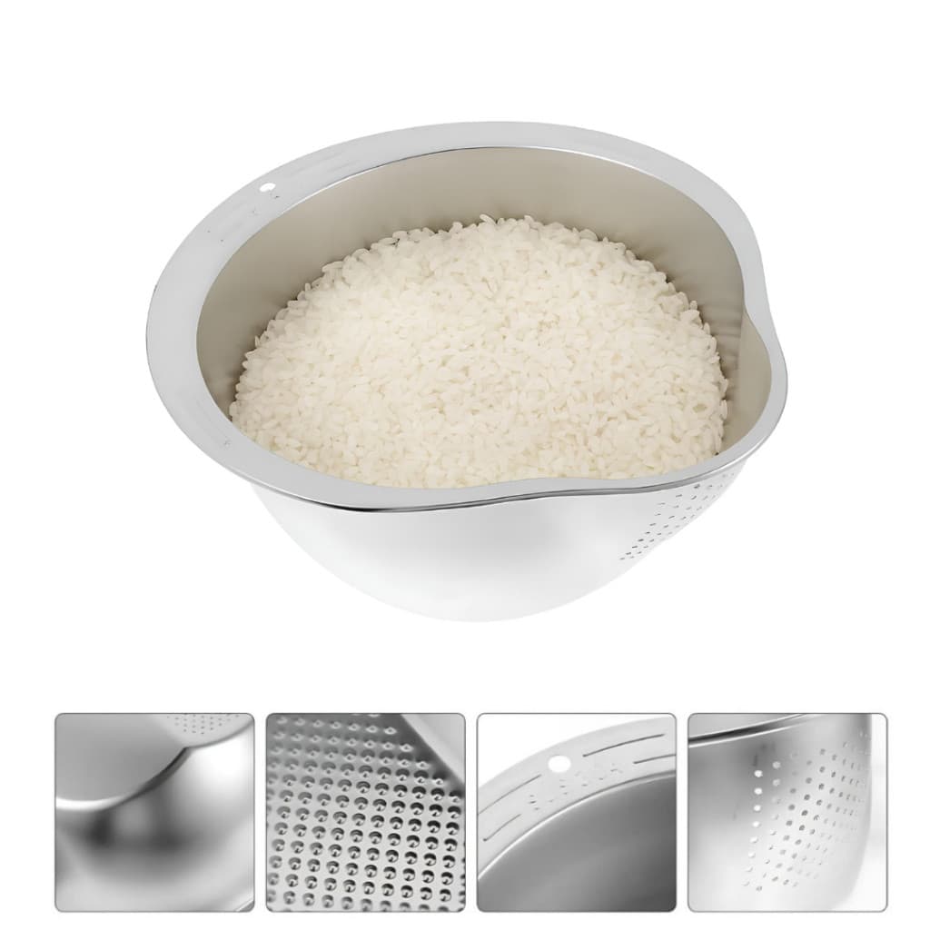 Escorredor Arroz Inox 27cm Multiuso Com Peneira Coador Para Arroz Lavar e Frutas 27cm 1/2 Unidades
