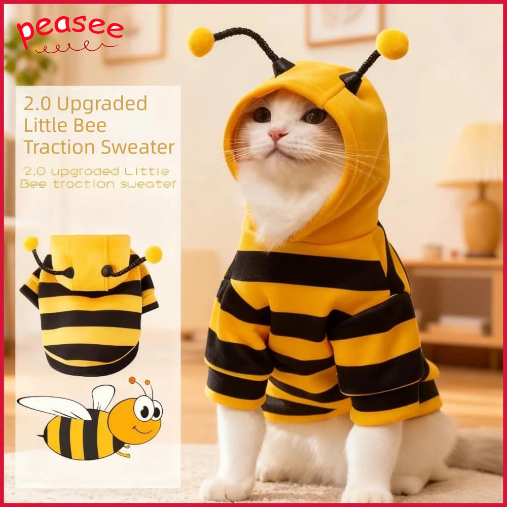 [PEASEE] Fantasia De Abelha Para Animais De Estimação Com Capuz , Roupas Quentes De Inverno Macio Cães E Gatos , Cosplay
