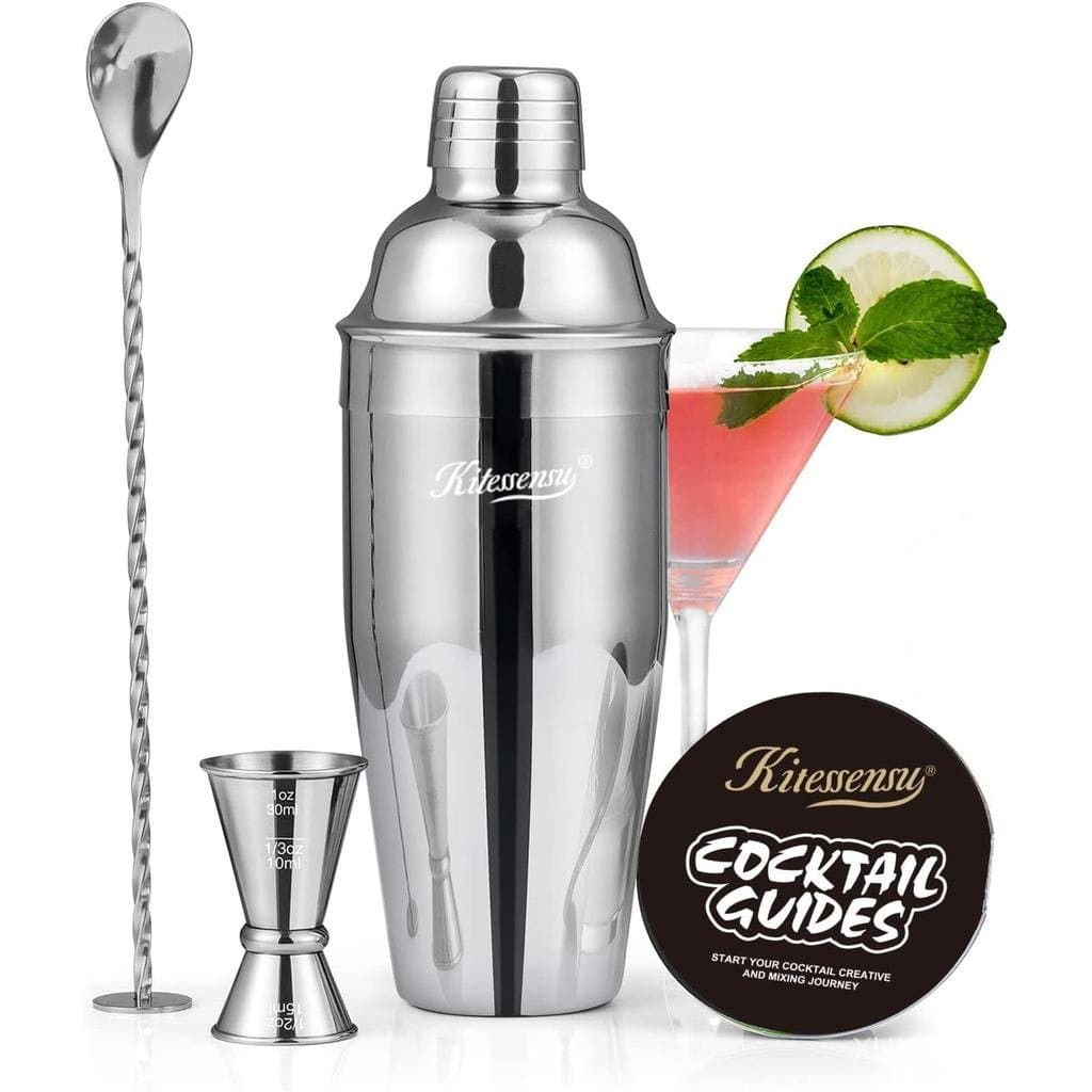 Coqueteleira, KITESSENSU Coqueteleira de 24oz com Filtro para Bartender, Medidor de Dosagem, Colher de Mistura para Bar,