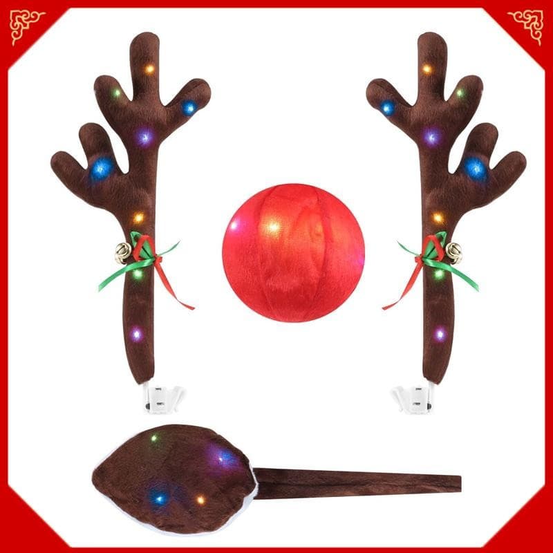 Chifres De Rena De Carro , Kit De Antlers Com Luzes LED , Nariz , Cauda , Decorações De Natal Para