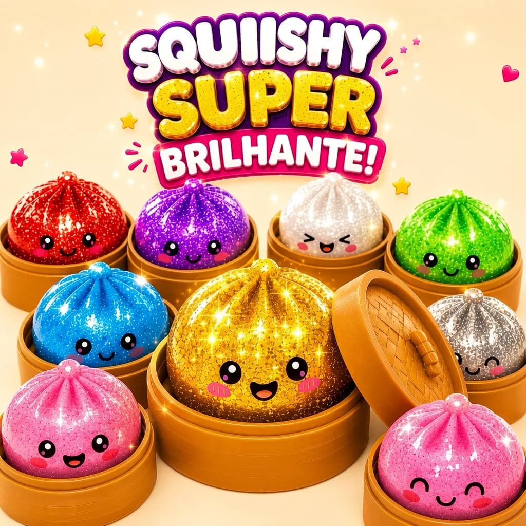 Squishy Brinquedo Antiestress Criança Glitter Raro Bolinho