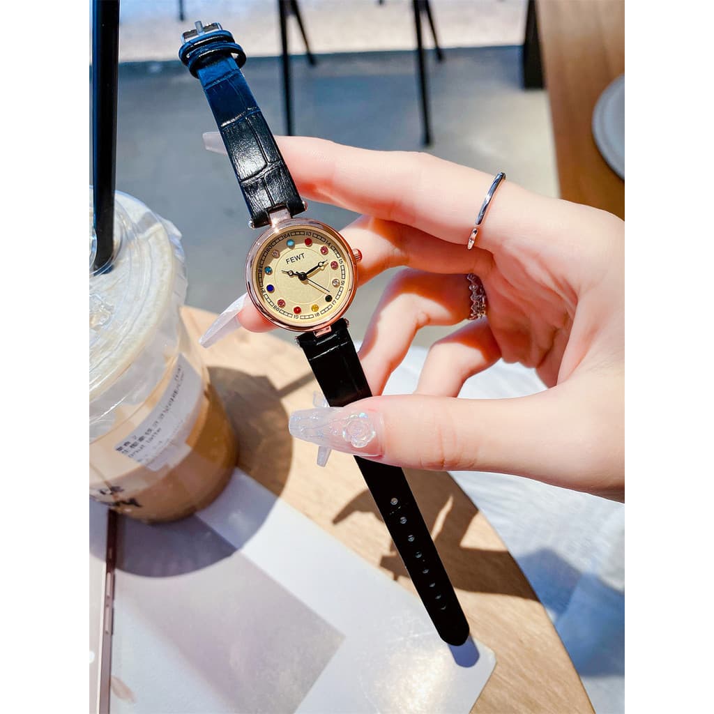 relogio feminino pequeno relogio feminino pequeno delicado Colorido Birthstone relógio feminino estudante Retro nicho lu