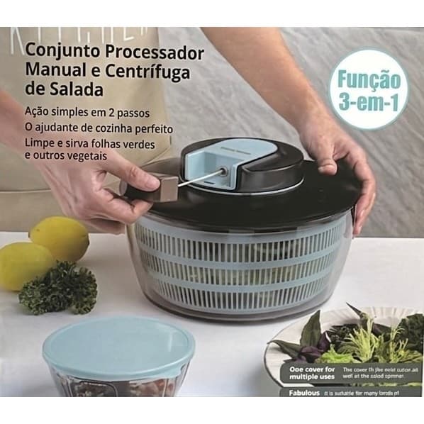 Centrifuga de Salada Manual com Picador 3 em 1 - Seca Pica e Serve Folhas Legumes Saladeira Cozinha