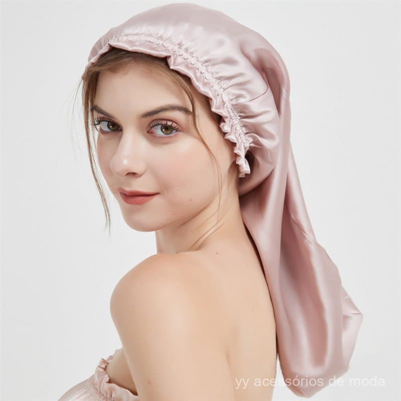 Nova touca de dormir anti-frizz de seda para cabelos longos, cobertura de seda para dormir tranquilamente, turbante prot