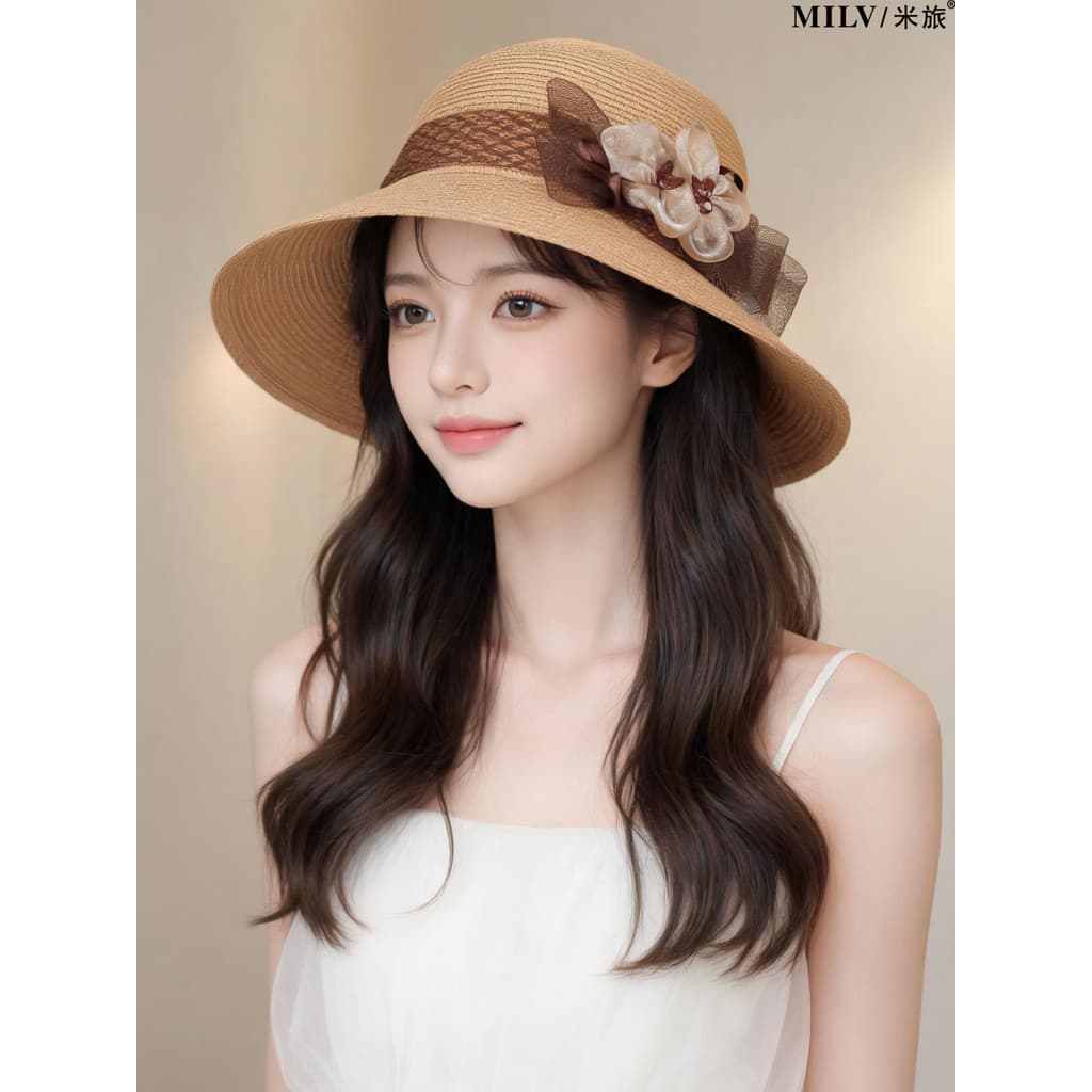Chapéu balde feminino verão moda britânico Retro flor chapéu superior ao ar livre chapéu de sol dobrável protetor solar