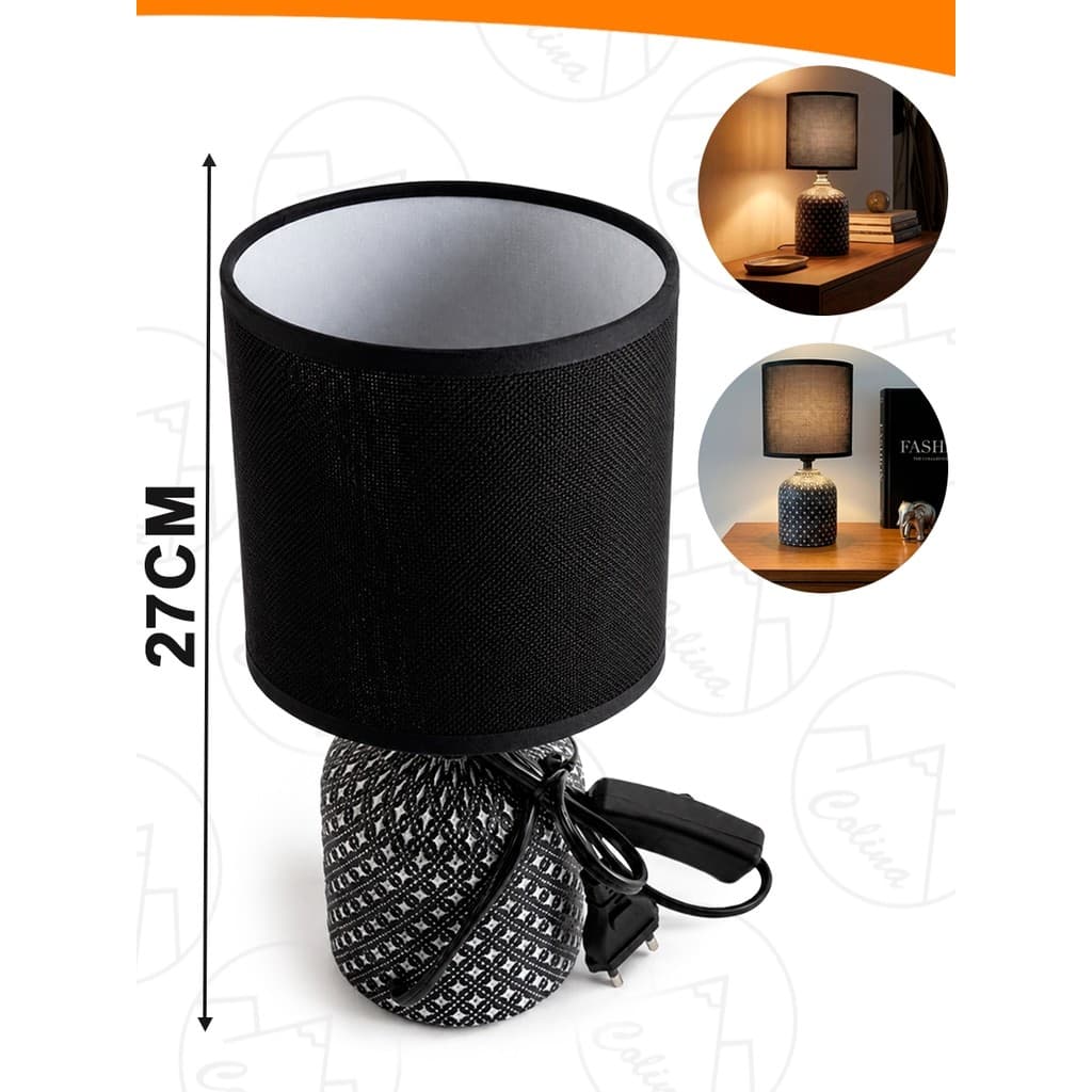 Abajur Luminária de Cerâmica 27CM Cabeceira Mesa Preto para Decoração Quarto Escritório Sala