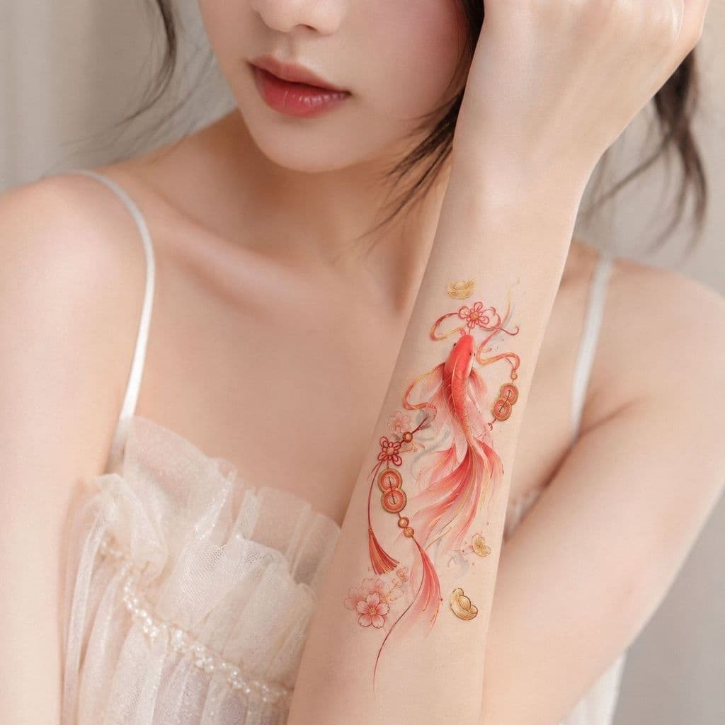Estilo chinês sorte Koi colorido tatuagem adesivos à prova dwaterproof água à prova de suor capa cicatrizes pulso ins es