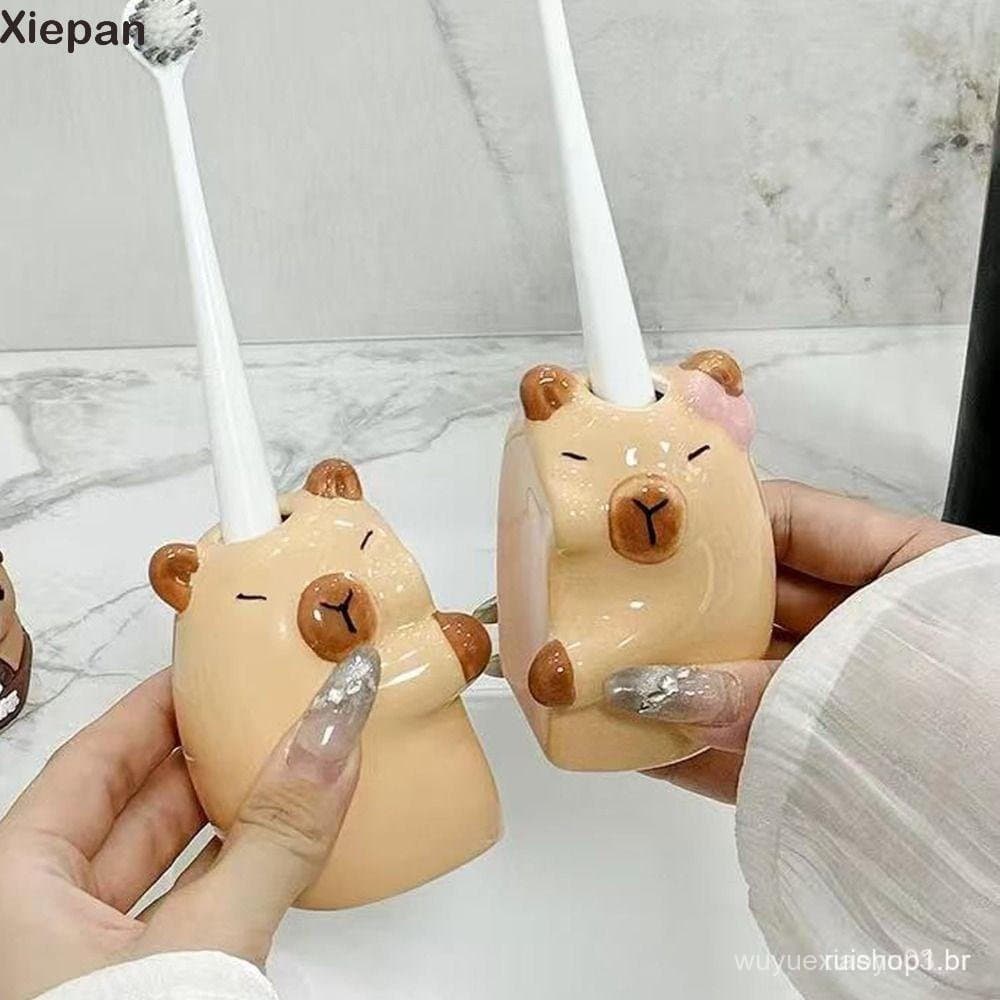 XIEPANGO 1 Par De Suporte Para Escova De Dentes , De Cerâmica Capivara , Organizador De Vaidade Com Base Estável Inovado