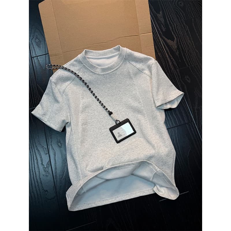 Cleanfit desconstrução costura de manga curta masculina verão Street Wear rufião bonito estilo americano Formal ombro ca