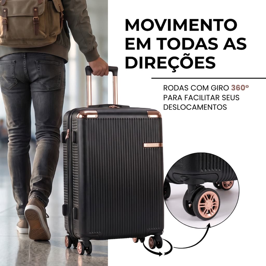 Mala De Bordo 10kg ABS Cadeado Rodas 360 Viagem