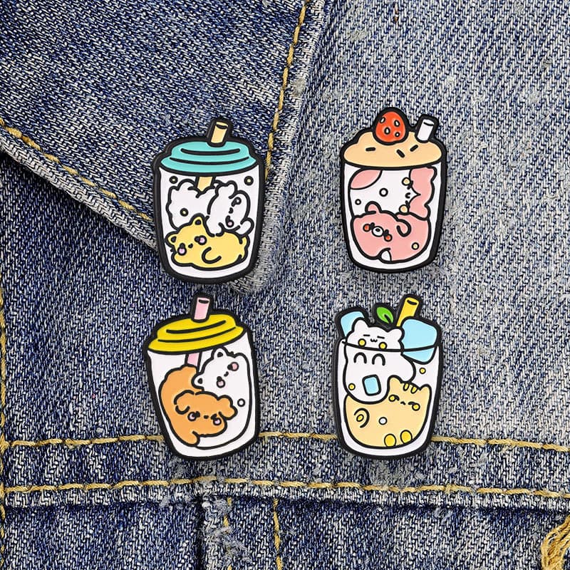 Bonito Bolha Xícara De Chá Esmalte Pino Dos Desenhos Animados Animal Dentro Bebida Mochila Emblema Para Jaqueta Roupas S