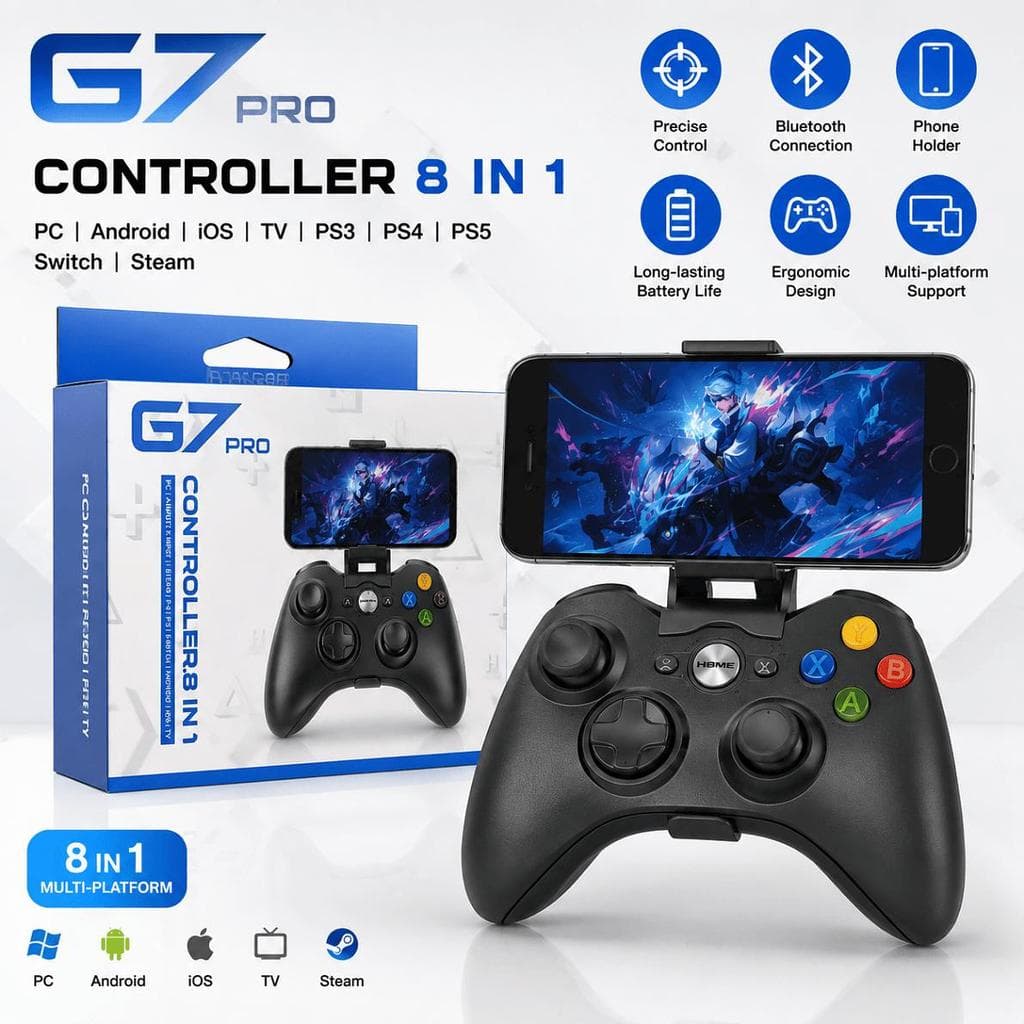 Controle Gamer G7 Pro 8 em 1 Bluetooth para PC, Android, iOS, TV e Consoles