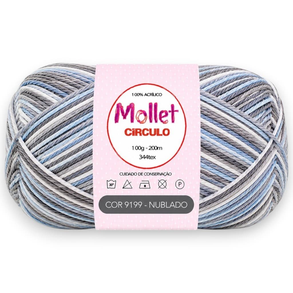 Fio Mollet Círculo 100g 200m Cor 9199 Nublado Mesclado para Tricô e Crochê