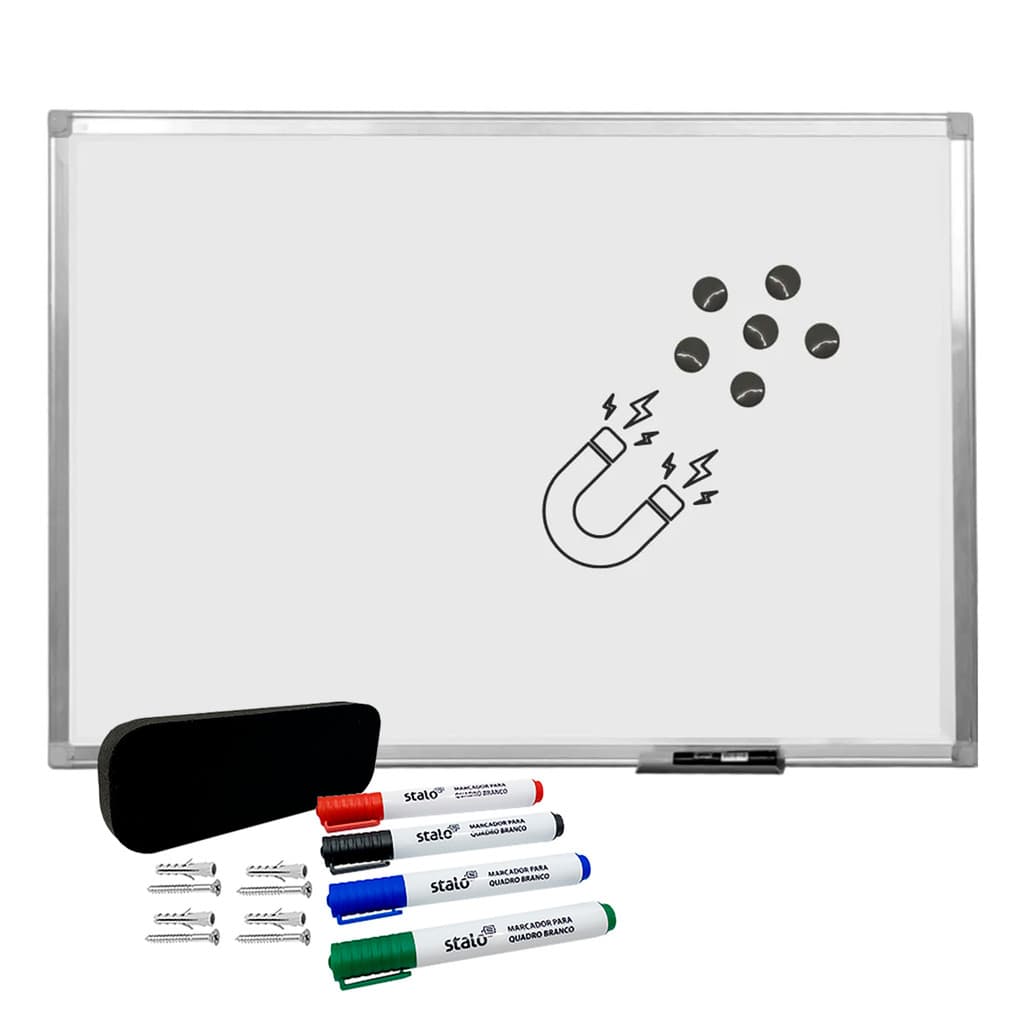 Quadro Branco Magnetico 40x30 Stalo Moldura em Aluminio com 4 canetas e apagador