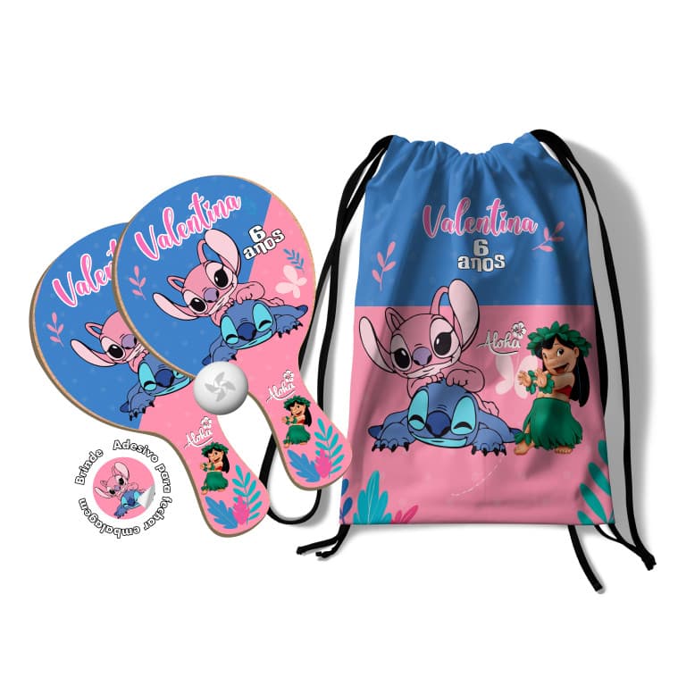 7/10/15/20/25 Kit Mochilinha e Raquetes Ping Pong - Lilo Stitch Angel