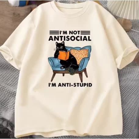 Camiseta Unissex Estampa Gato I'm Not Antisocial Lançamento - Camisa de Malha 100% Algodão - Envio Imediato - Spyke Shop