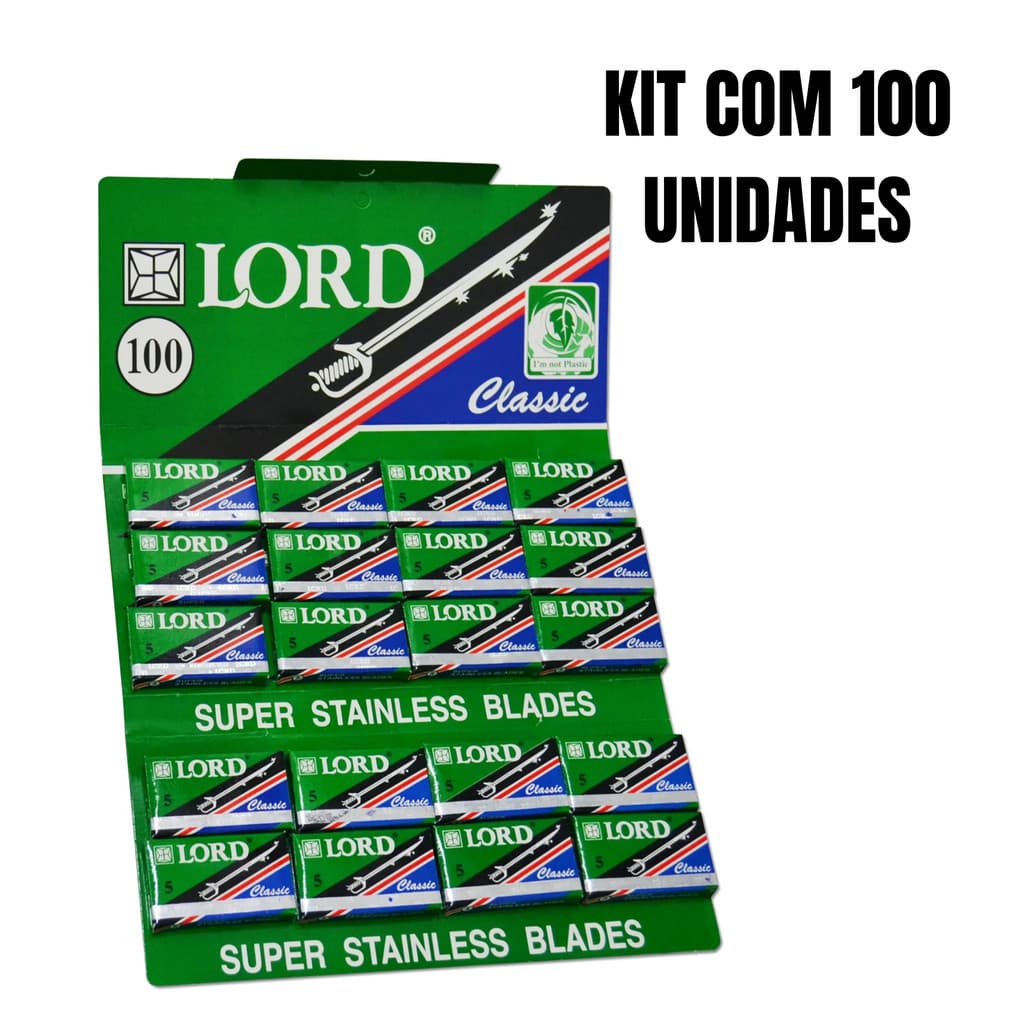 Lâmina de Baberar Lord Classic Verde Profissional Cartela com 100 Unidades
