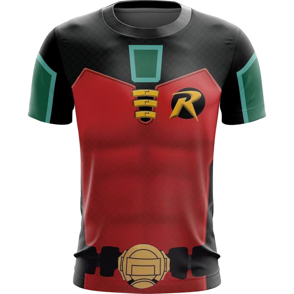 Camisa Camiseta Fantasia Cosplay Super Herói Robin Prodígio Jovens Titans HTPX
