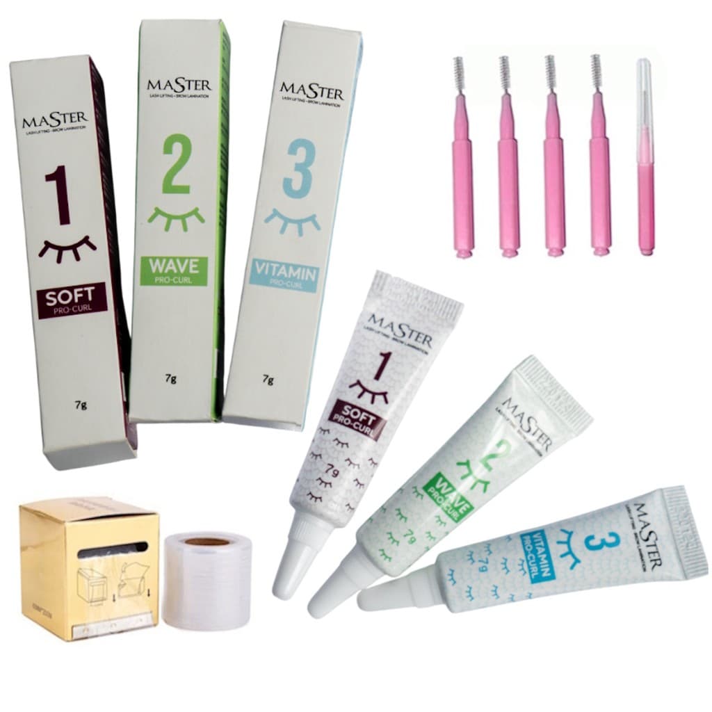 Kit Brow Lamination e Lash Lifting Master Passos 1 2 3 Pocket + Plasitco Filme + 5 Interdental