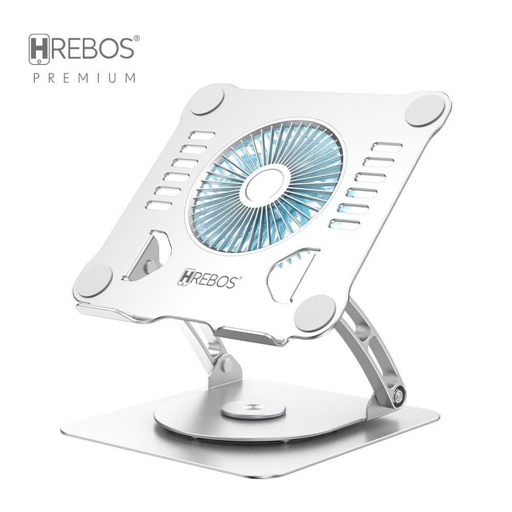 HREBOS Prata Premium | Suporte de Notebook SU-231 - Cold Wind Turbo Plástico ABS, Silicone, Cobre e Metal