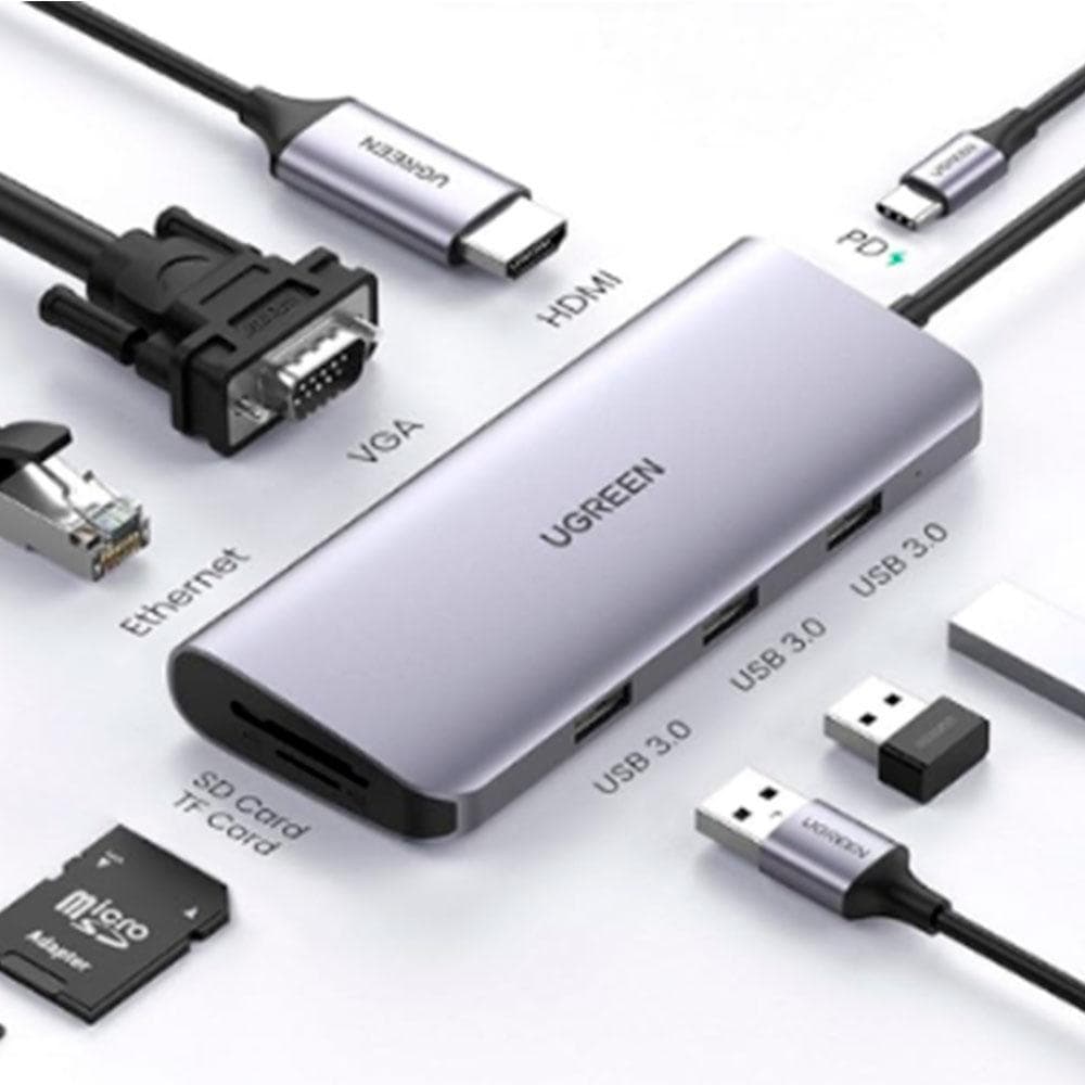 Hub Usb Ugreen Com Rj45 Giga/hdmi/3p Usb-a 3.0/sd/tf/vga/usb-c 100w - Cm498