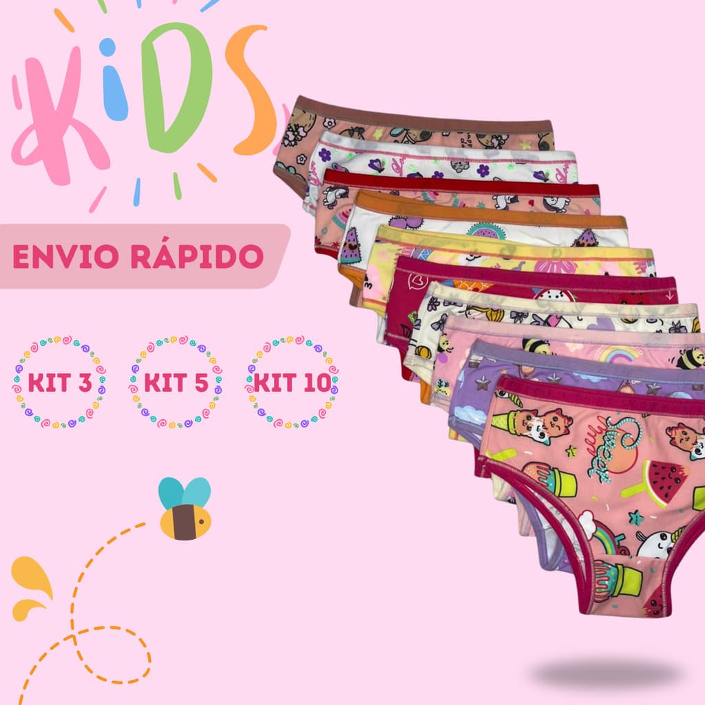 CALCINHA INFANTIL FEMININA EM POLIAMIDA FORRO ALGODÃO