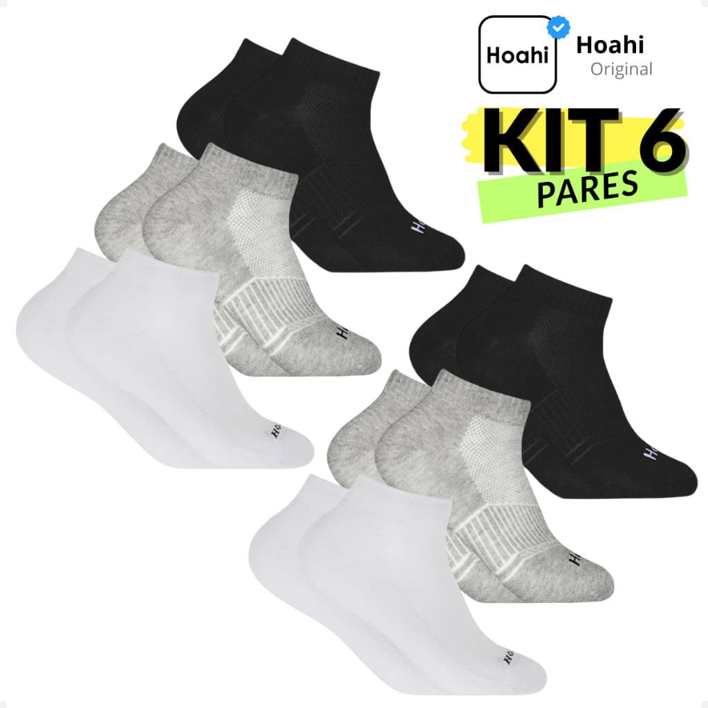 Kit 12 Meias Cano Curto Soquete Algodão Hoahi 6 Pares Unisex