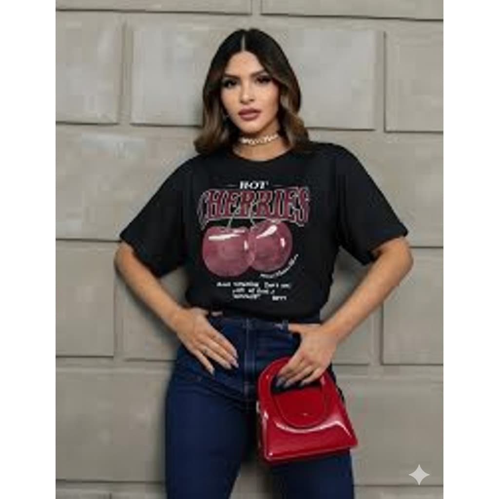Tshirt Feminina Tendencia Moda Blogueira Camiseta Feminina Cereja Camisa Cereja