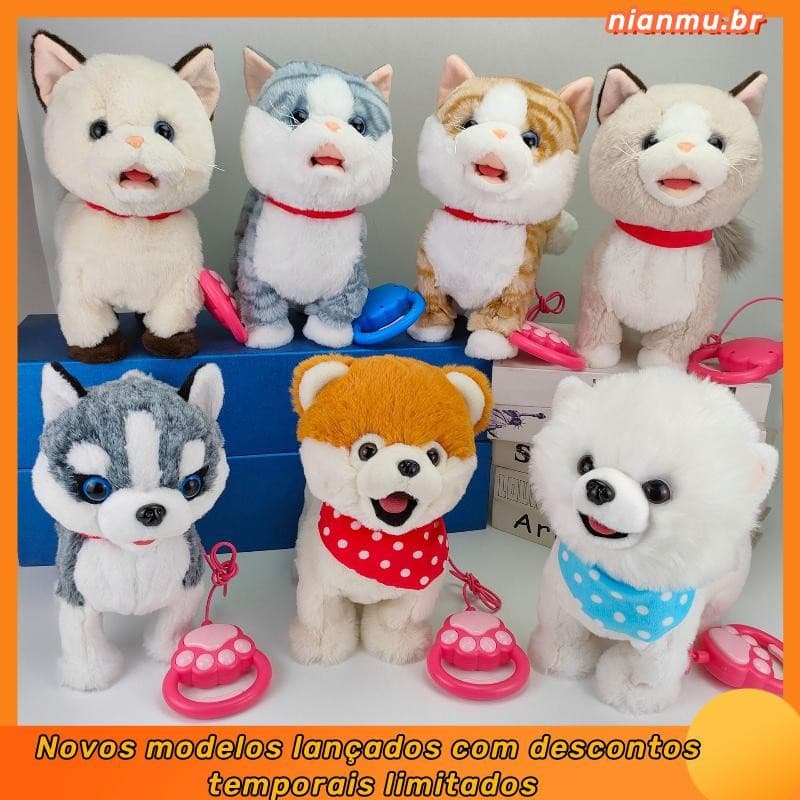 Brinquedo Eletrônico Realista Para Cães Com Trela Cantor Pelúcia