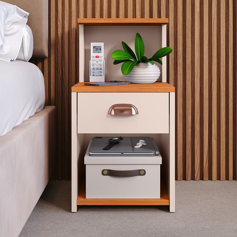 Mesa De Cabeceira Cleo Com Gaveta E Prateleira Nicho Criado Cama Quarto Mudo Box