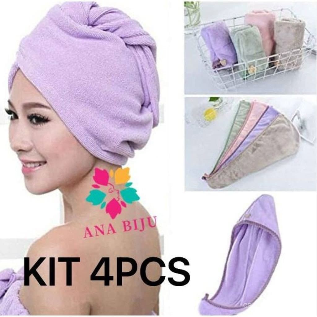 KIT 4 PCS Toalha De Cabelo Banho Toalha Grossa Mágica para Secar Cabelo de Microfibra Grossa Touca Pós Banho Banheiro