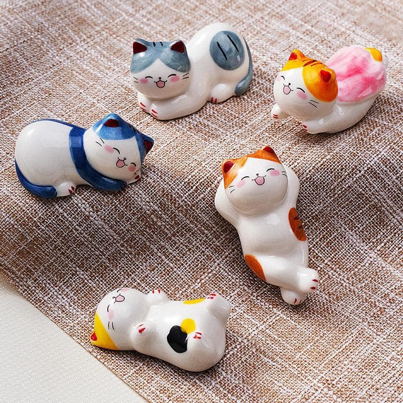 Descanso para pauzinhos Descanso para pauzinhos Macio Fofo Animal Cerâmica Gato Pequeno Ornamento Porta canetas Travesse