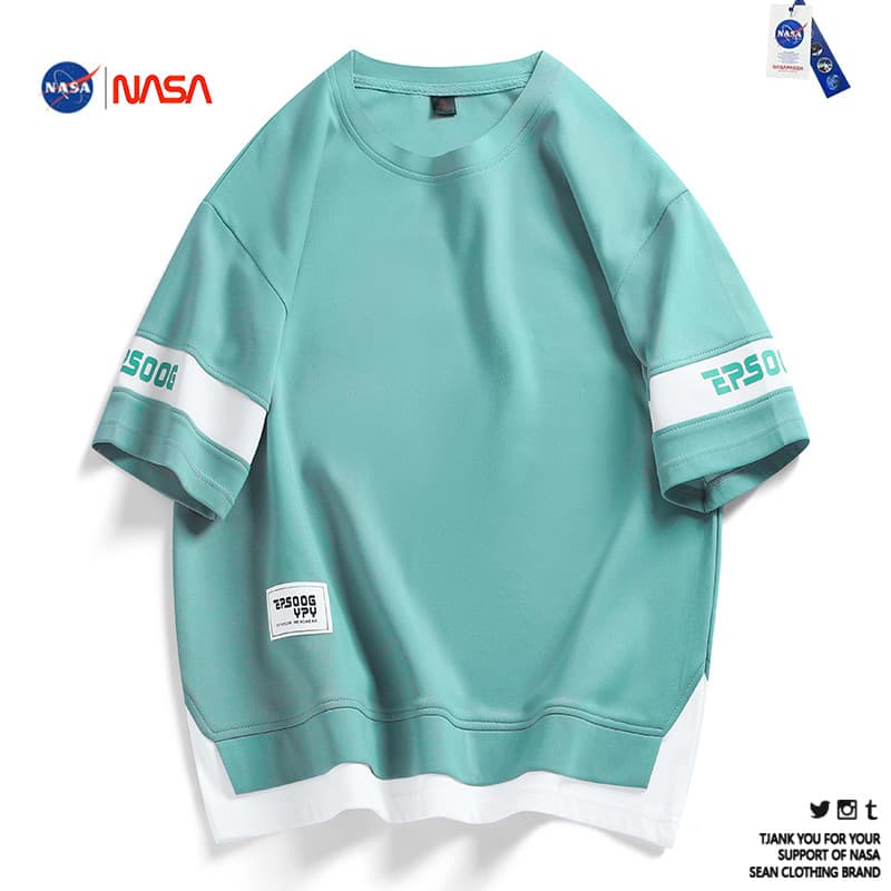 Site oficial da NASA camiseta falsa de duas peças de manga curta para meninos verão 2024 novo estilo site de rua ins gel