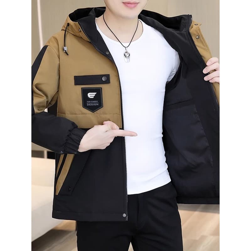 Primavera outono jaqueta masculina na moda versão coreana jaqueta geral All-Match Casual com capuz masculino topo fino s
